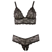 Cottelli Plus Size Blød Blonde BH og Bundløs Trusse