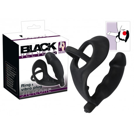 Black Velvets Silikone Testikel Penisring og Anal Vibrator