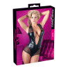 Cottelli Wetlook Bodystocking med Dyb V-Udskæring