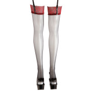 Cottelli Mørke Strømper med Rød Blondekant til Hofteholder