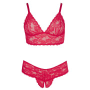 Cottelli Plus Size Blød Blonde BH og Bundløs Trusse