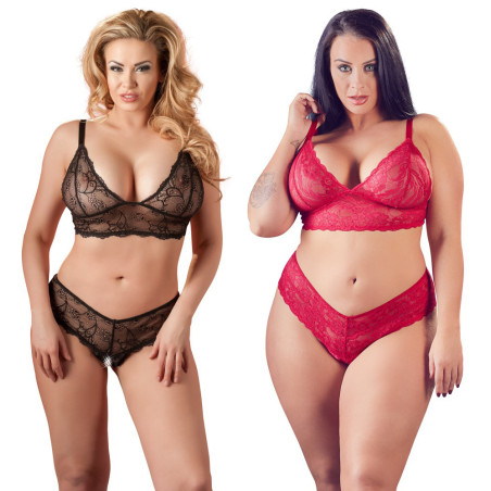 Cottelli Plus Size Blød Blonde BH og Bundløs Trusse