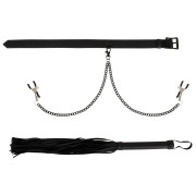 Vegan Fetish Halsbånd Brystklemmer og Blød Flogger Pisk
