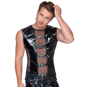 Black Level Mand Lak Bluse med Net og Spænder