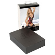 Abierta Fina Rød Bundløs Bodystocking med Blonder