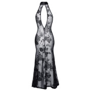 Noir Handmade Blomstret Lang Gennemsigtig Kjole