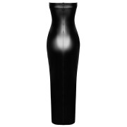 Noir Handmade Lang Wetlook Kjole med Høj Slids Foran