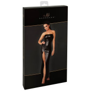 Noir Handmade Lang Wetlook Kjole med Høj Slids Foran