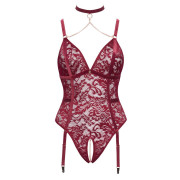 Cottelli Curves Rød Bundløs Blonde Bodystocking