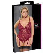 Cottelli Curves Rød Bundløs Blonde Bodystocking