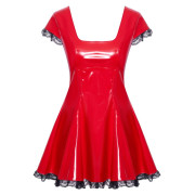 Black Level Rød Lak Kjole med Blonde Frynser