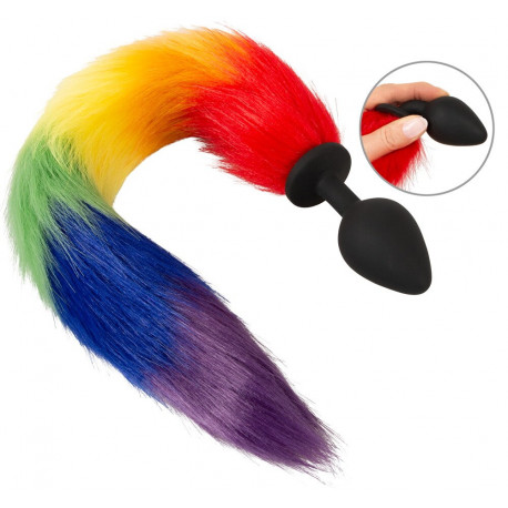 Flutty Tail Regnbue Farvet Anal Plug med Lang Hale