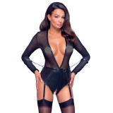 Cottelli Bondage Wetlook Bodystocking med Gennemsigtig Top