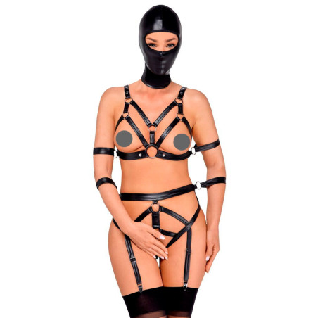 Bad Kitty Harness med 4 Armmanchetter og Hovedmaske