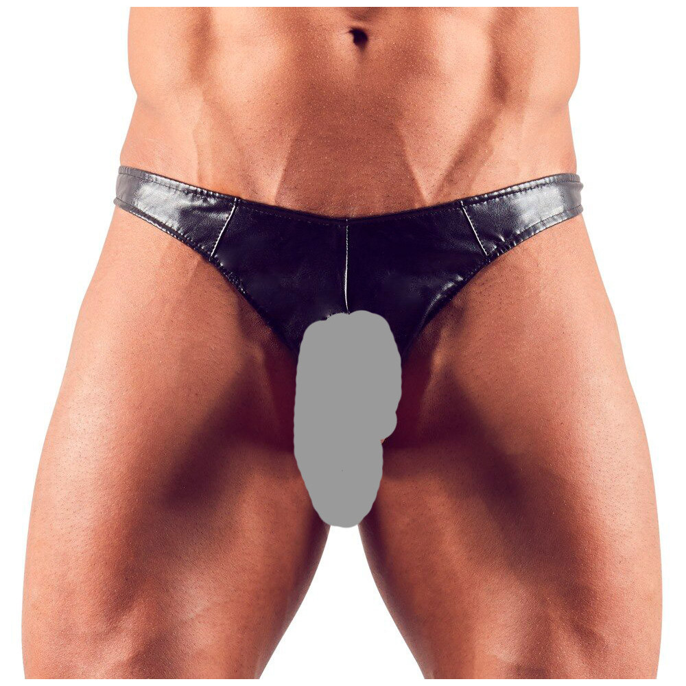 Svenjoyment Læder Look G-streng med Front Åbning til Mænd